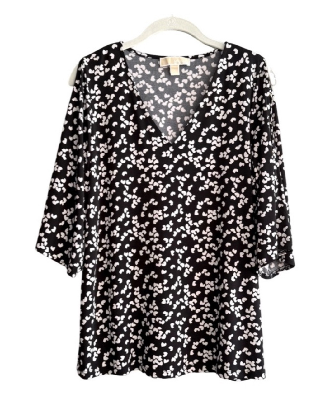 Michael Kors V-neck Blouse Three Quarter Length Split Sleeve Black White Size M
